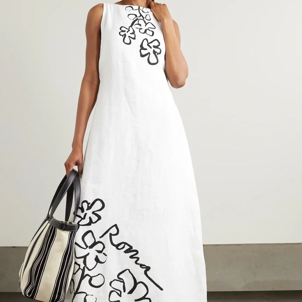 Nahana Floral Sketch Linen Dress - Picture 1 of 10
